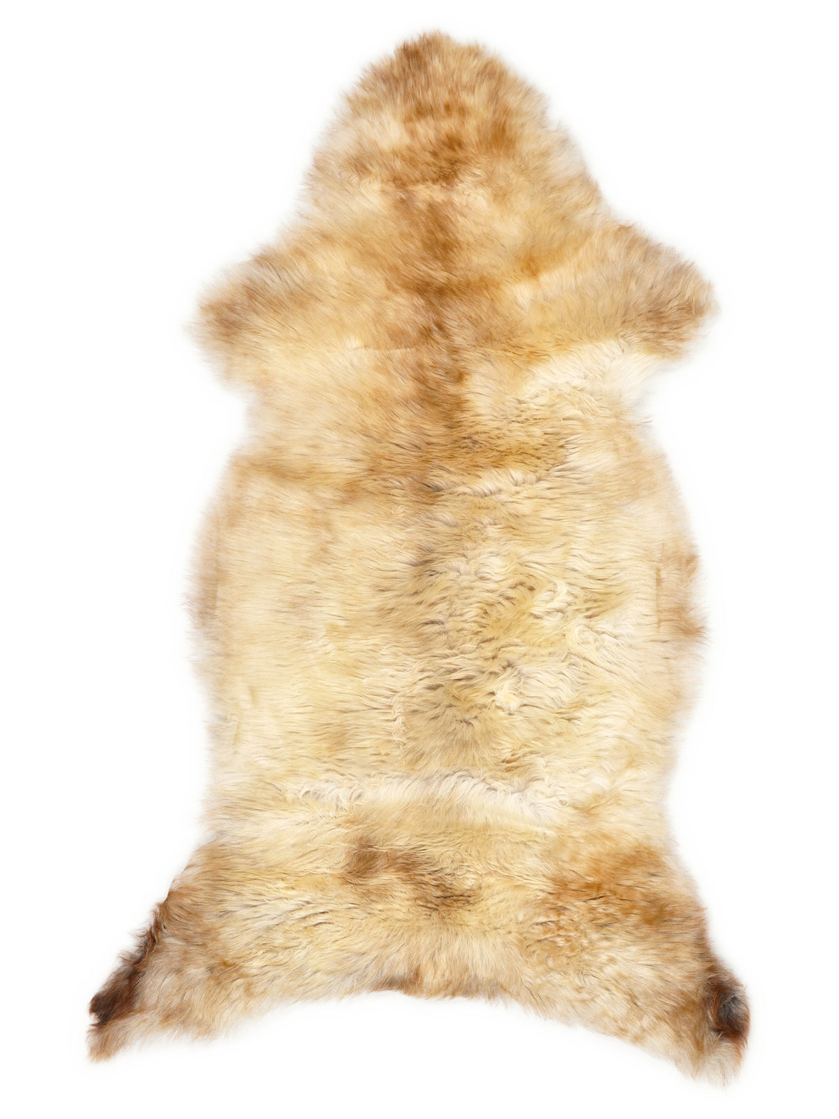 British multicolour sheepskin rug of about 120 × 55 cm, seen from above: the exact sheepskin you receive