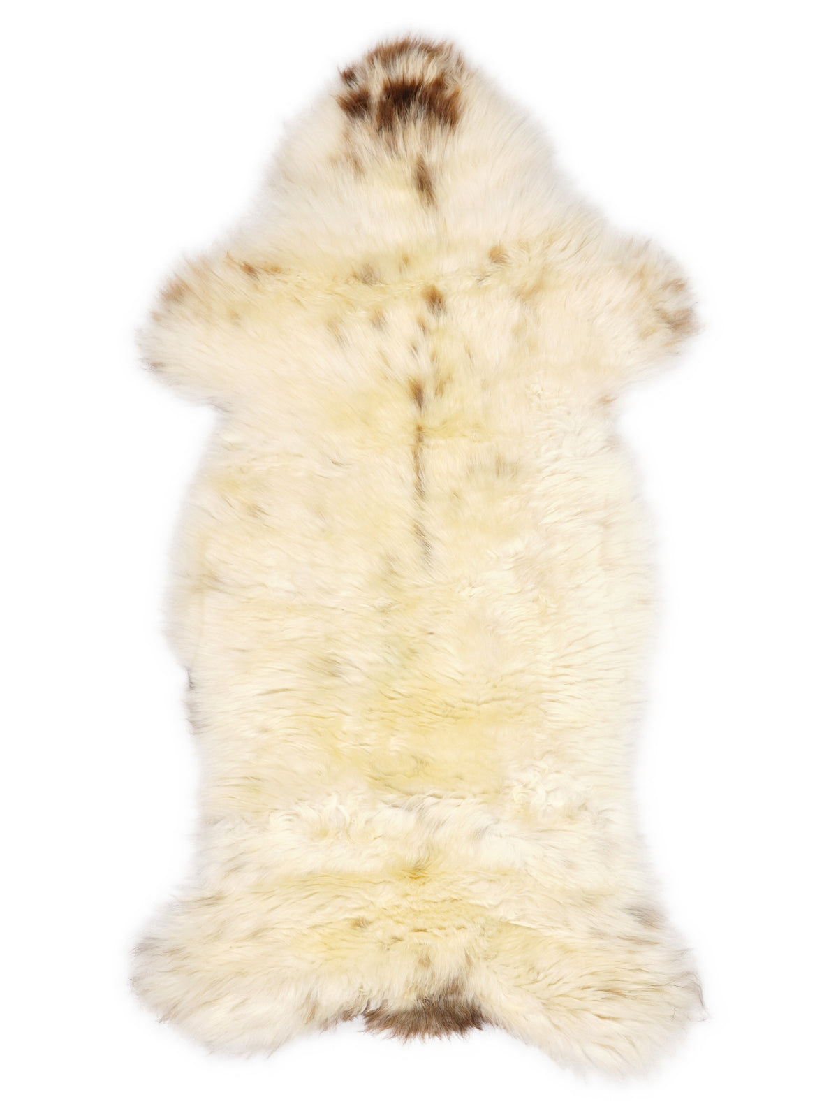 British multicolour sheepskin rug of about 120 × 50 cm, seen from above: the exact sheepskin you receive