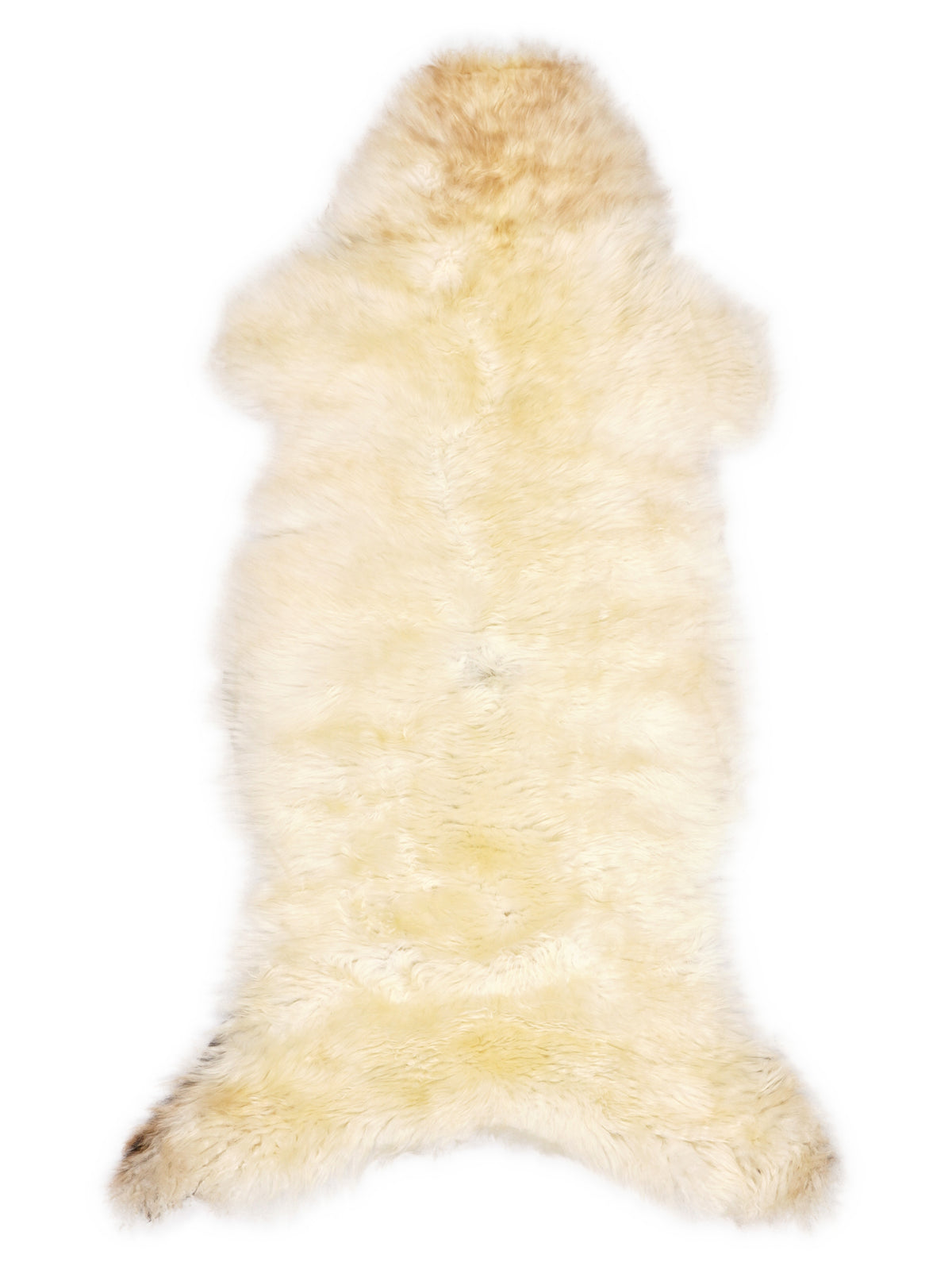 British multicolour sheepskin rug of about 110 × 50 cm, seen from above: the exact sheepskin you receive