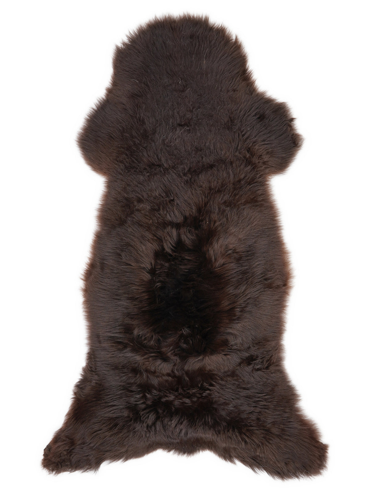 Brown sheepskin rug of about 130 × 55 cm, seen from above: the exact sheepskin you receive