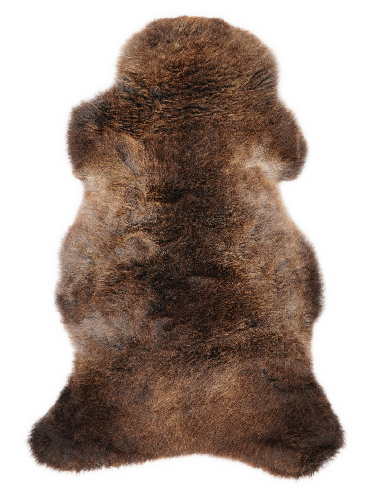 Brown sheepskin rug of about 105 × 60 cm, seen from above: the exact sheepskin you receive