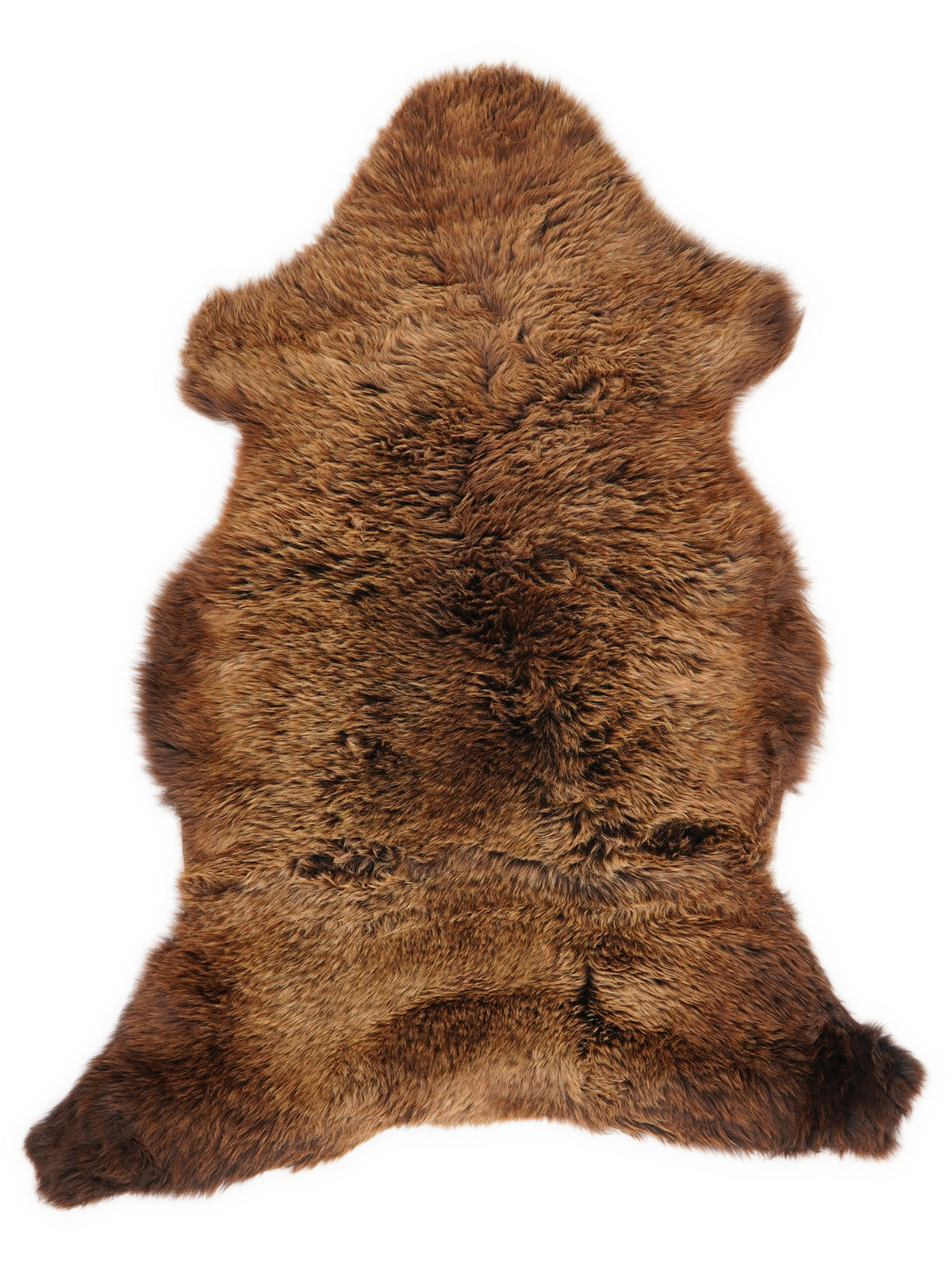 Brown sheepskin rug of about 105 × 60 cm, seen from above: the exact sheepskin you receive