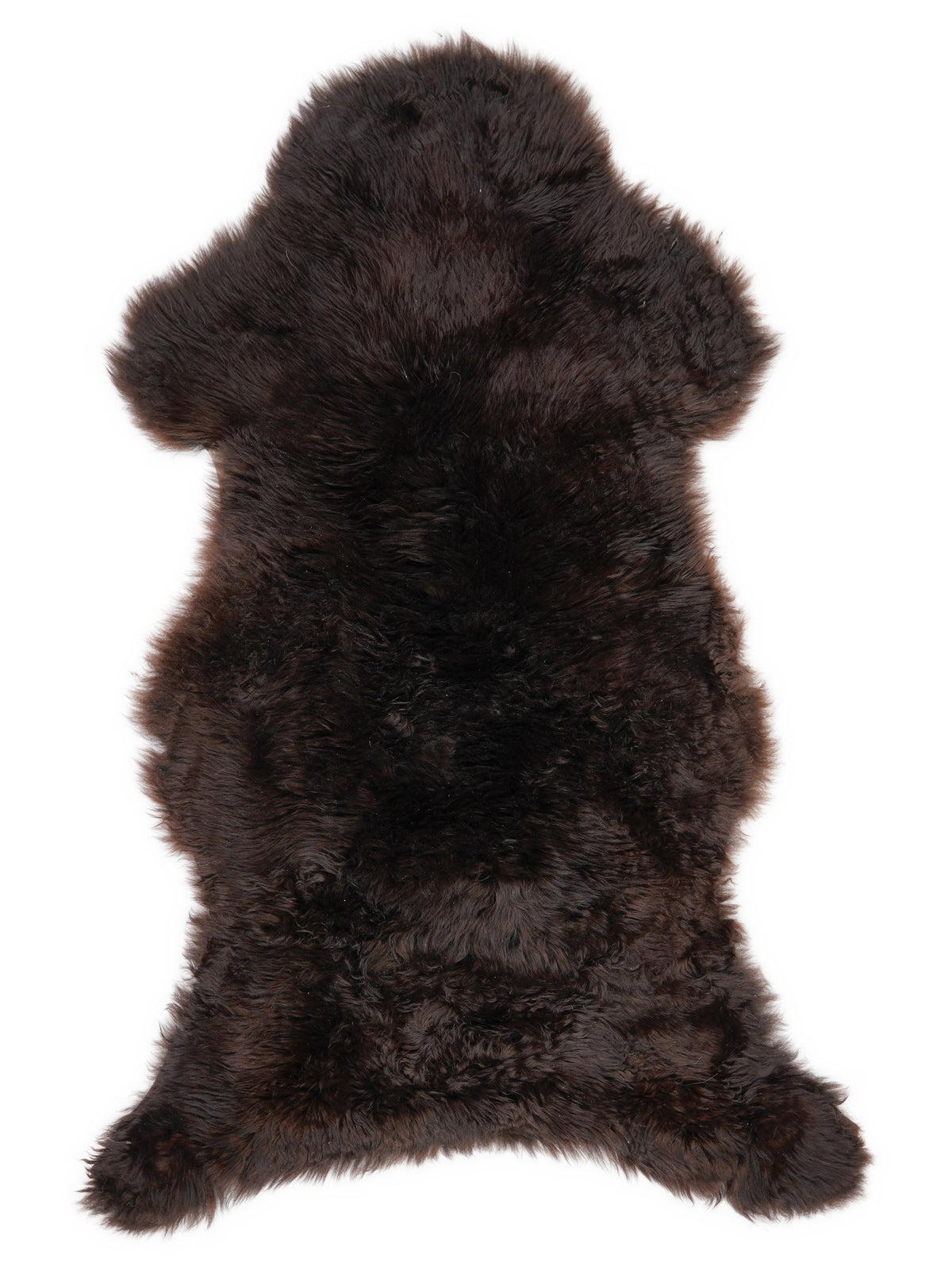 Brown sheepskin rug of about 120 × 60 cm, seen from above: the exact sheepskin you receive