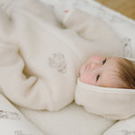 Merino Wool Baby Romper “Sheep”; Ecru