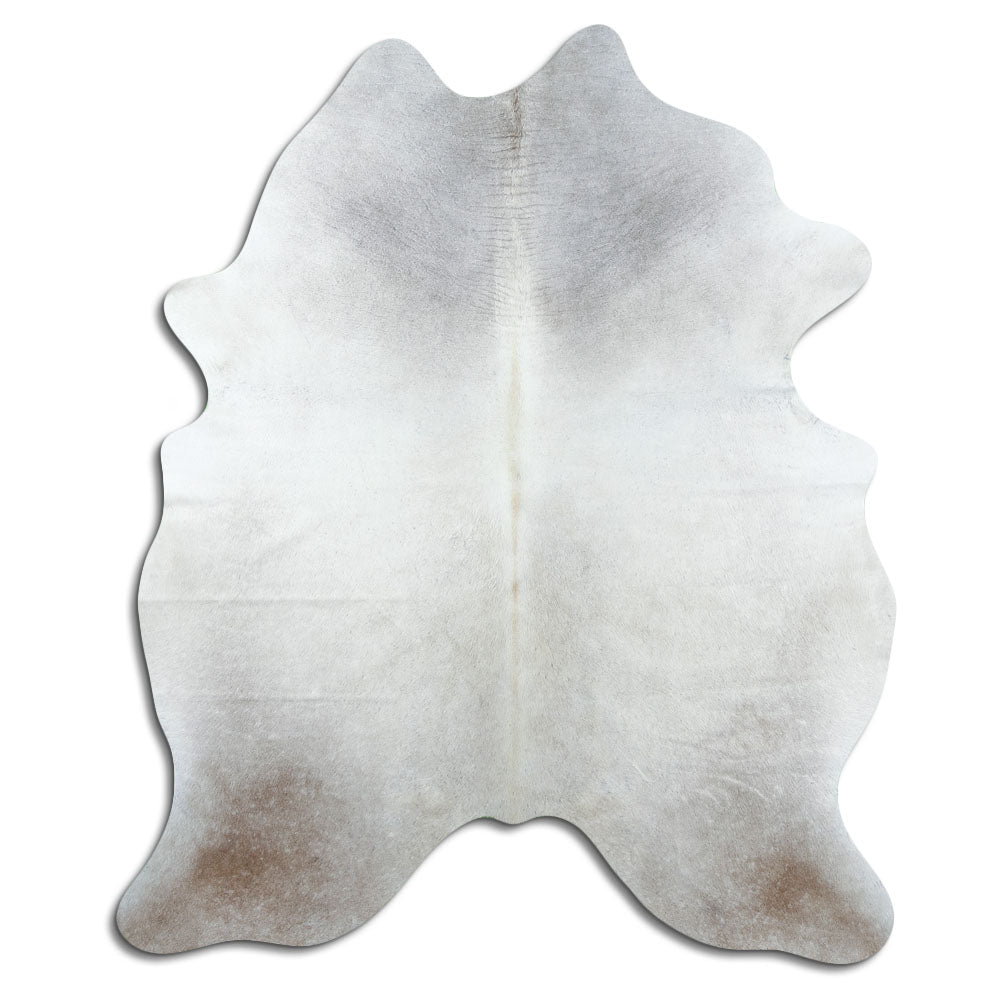 Champagne cowhide rug of about 200 × 170 cm, seen from above: the exact hide you receive