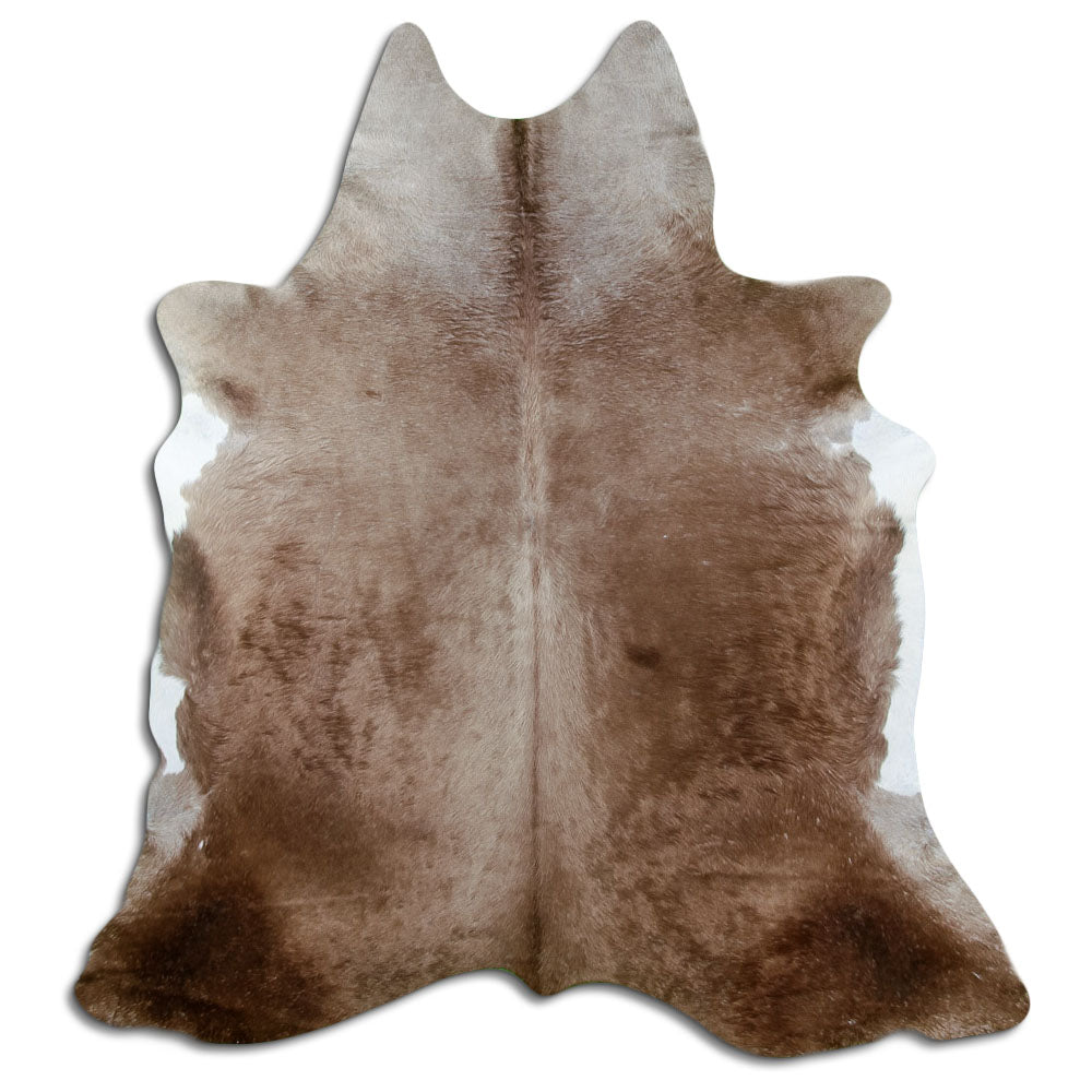 Champagne cowhide rug of about 210 × 190 cm, seen from above: the exact hide you receive