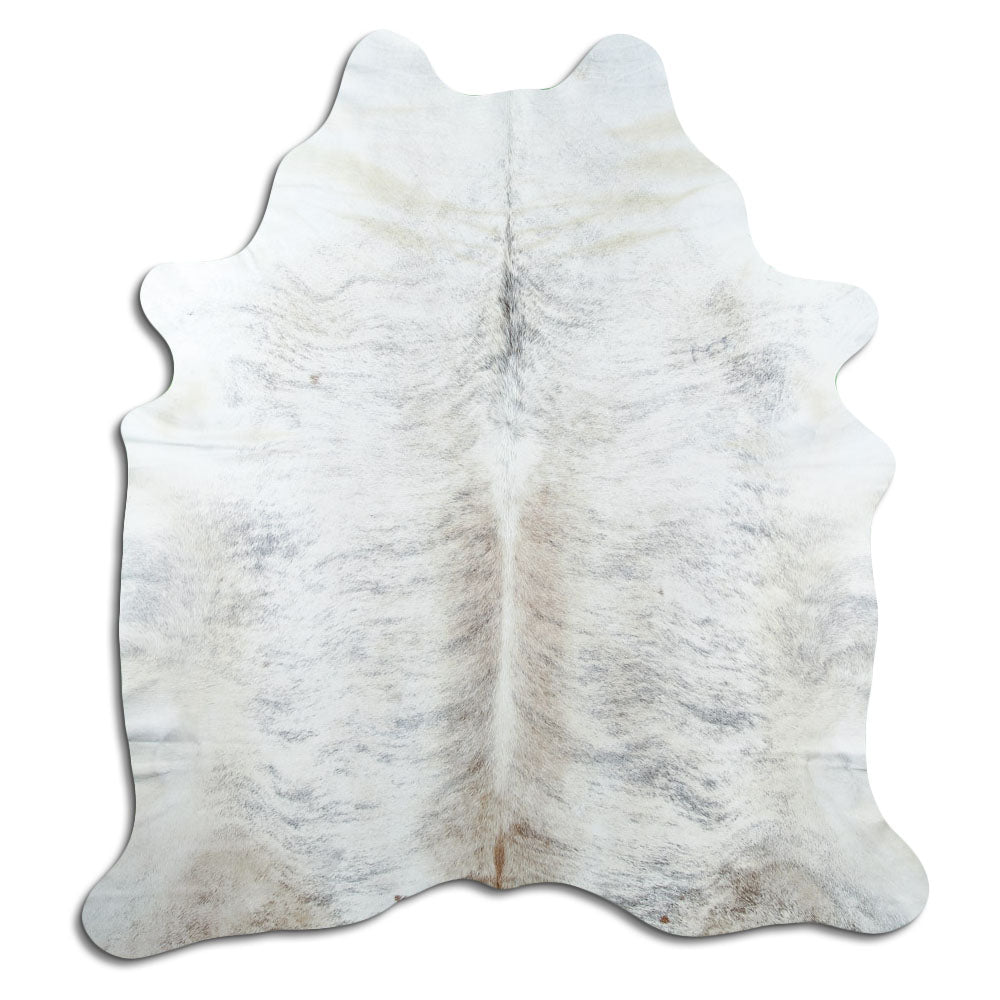 Brindle cowhide rug of about 210 × 190 cm, seen from above: the exact hide you receive