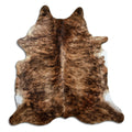 Brindle cowhide rug of about 220 × 210 cm, seen from above: the exact hide you receive