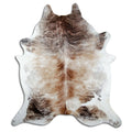 Brindle cowhide rug of about 250 × 220 cm, seen from above: the exact hide you receive