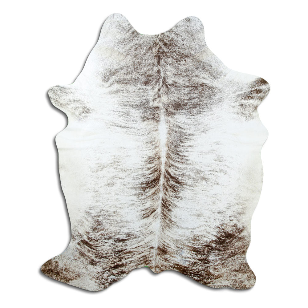 Grey cowhide rug of about 190 × 150 cm, seen from above: the exact hide you receive