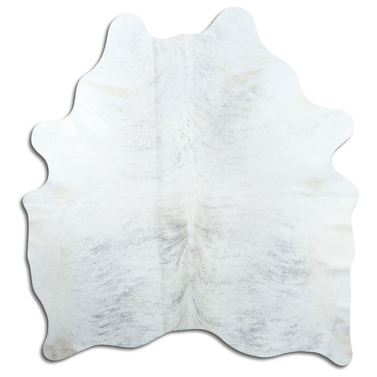 Grey cowhide rug of about 190 × 170 cm, seen from above: the exact hide you receive