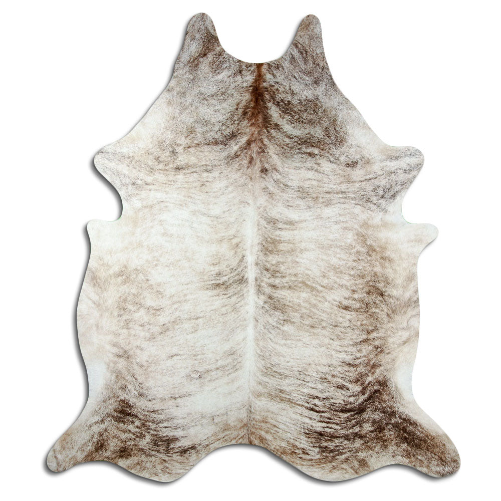 Grey cowhide rug of about 250 × 220 cm, seen from above: the exact hide you receive