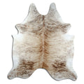 Grey cowhide rug of about 230 × 210 cm, seen from above: the exact hide you receive