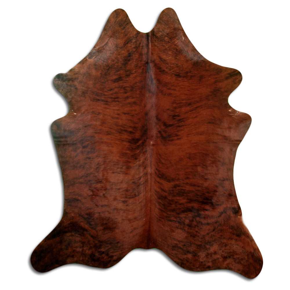 Brindle cowhide rug of about 190 × 160 cm, seen from above: the exact hide you receive