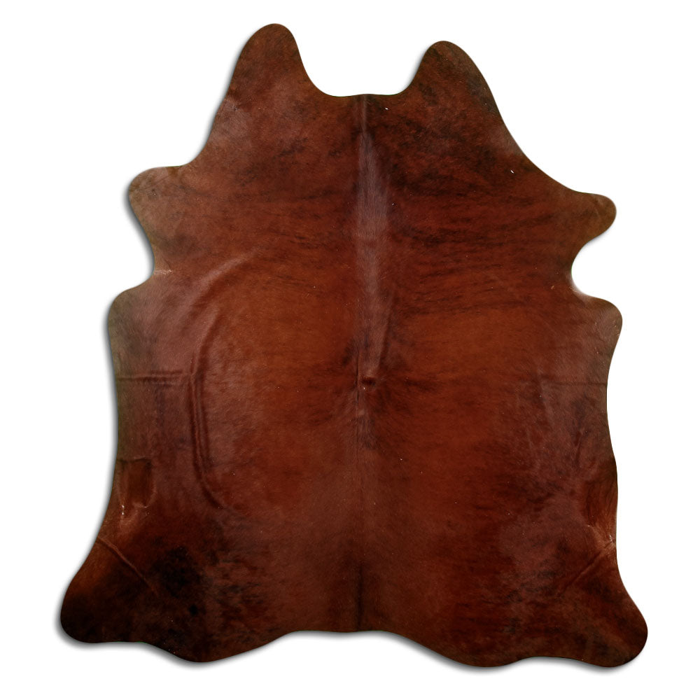 Brindle cowhide rug of about 200 × 180 cm, seen from above: the exact hide you receive