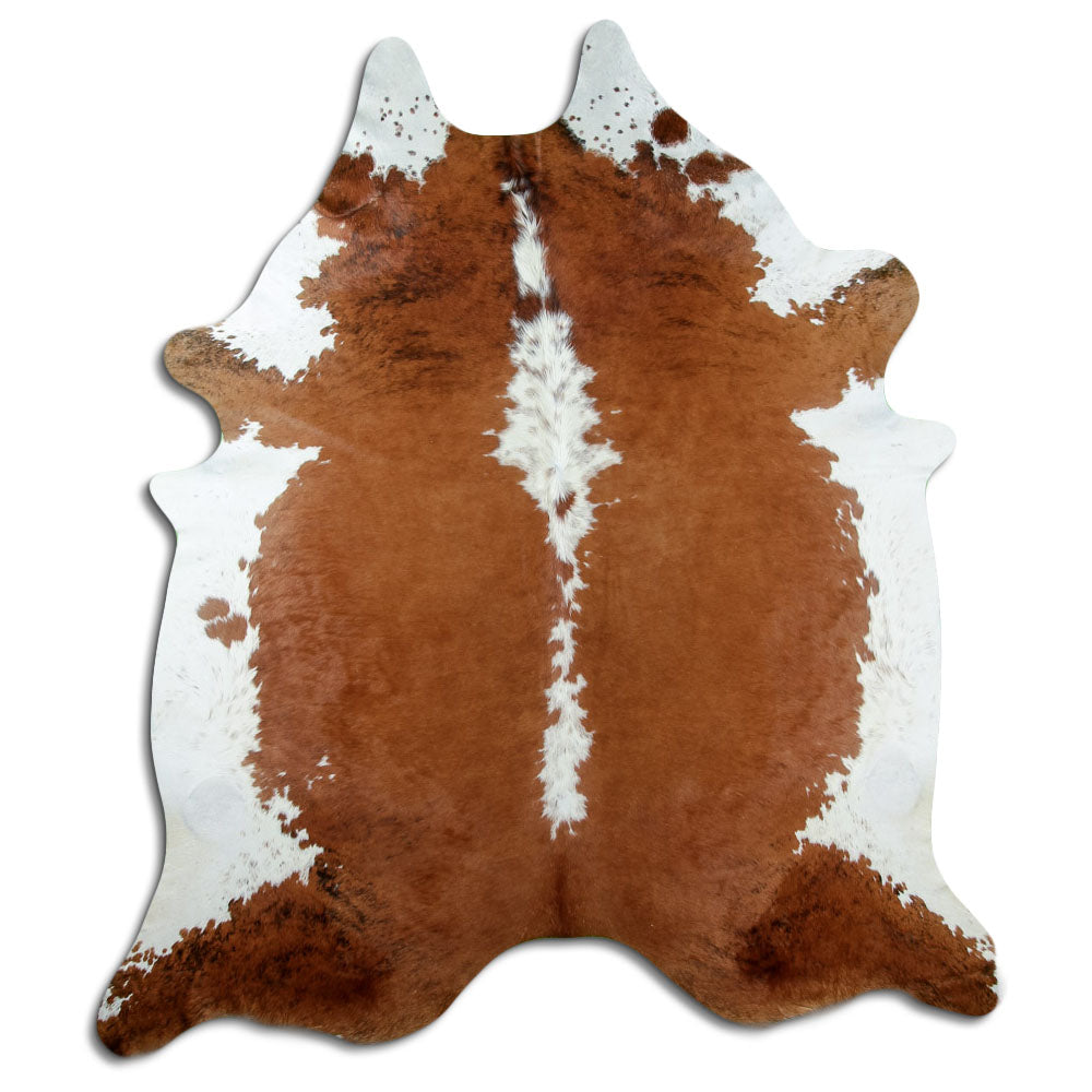 Brindle cowhide rug of about 230 × 200 cm, seen from above: the exact hide you receive