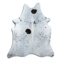 Salt and pepper cowhide rug of about 190 × 160 cm, seen from above: the exact hide you receive