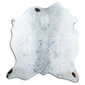 Salt and pepper cowhide rug of about 170 × 160 cm, seen from above: the exact hide you receive