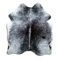 Salt and pepper cowhide rug of about 170 × 140 cm, seen from above: the exact hide you receive