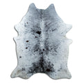 Salt and pepper cowhide rug of about 210 × 170 cm, seen from above: the exact hide you receive
