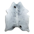 Salt and pepper cowhide rug of about 180 × 150 cm, seen from above: the exact hide you receive