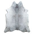 Salt and pepper cowhide rug of about 180 × 150 cm, seen from above: the exact hide you receive
