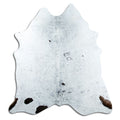 Salt and pepper cowhide rug of about 190 × 180 cm, seen from above: the exact hide you receive