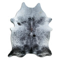 Salt and pepper cowhide rug of about 220 × 170 cm, seen from above: the exact hide you receive