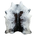Salt and pepper cowhide rug of about 210 × 170 cm, seen from above: the exact hide you receive