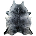 Salt and pepper cowhide rug of about 230 × 190 cm, seen from above: the exact hide you receive