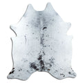 Salt and pepper cowhide rug of about 230 × 200 cm, seen from above: the exact hide you receive