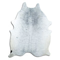 Salt and pepper cowhide rug of about 230 × 170 cm, seen from above: the exact hide you receive