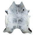 Salt and pepper cowhide rug of about 230 × 200 cm, seen from above: the exact hide you receive