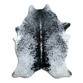 Salt and pepper cowhide rug of about 220 × 170 cm, seen from above: the exact hide you receive