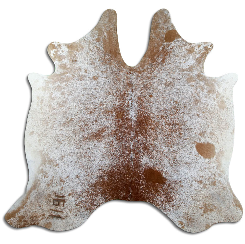 Salt and pepper cowhide rug of about 160 × 170 cm, seen from above: the exact hide you receive