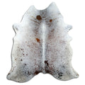 Salt and pepper cowhide rug of about 190 × 180 cm, seen from above: the exact hide you receive