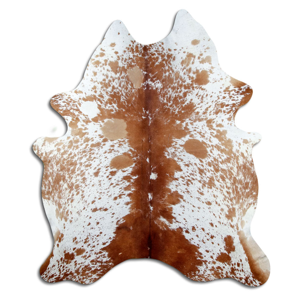 Salt and pepper cowhide rug of about 210 × 170 cm, seen from above: the exact hide you receive