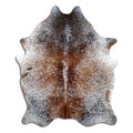 Salt and pepper cowhide rug of about 190 × 150 cm, seen from above: the exact hide you receive