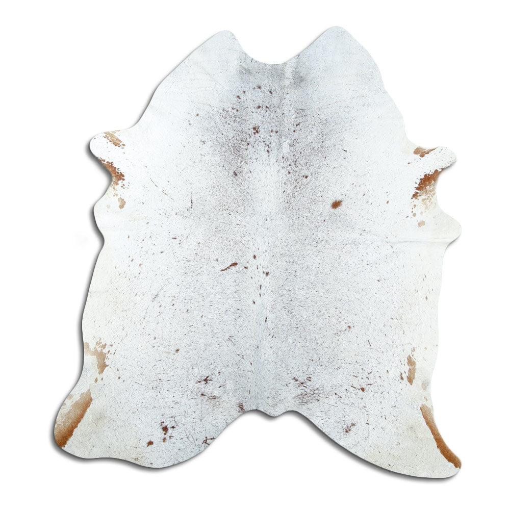 Salt and pepper cowhide rug of about 180 × 170 cm, seen from above: the exact hide you receive