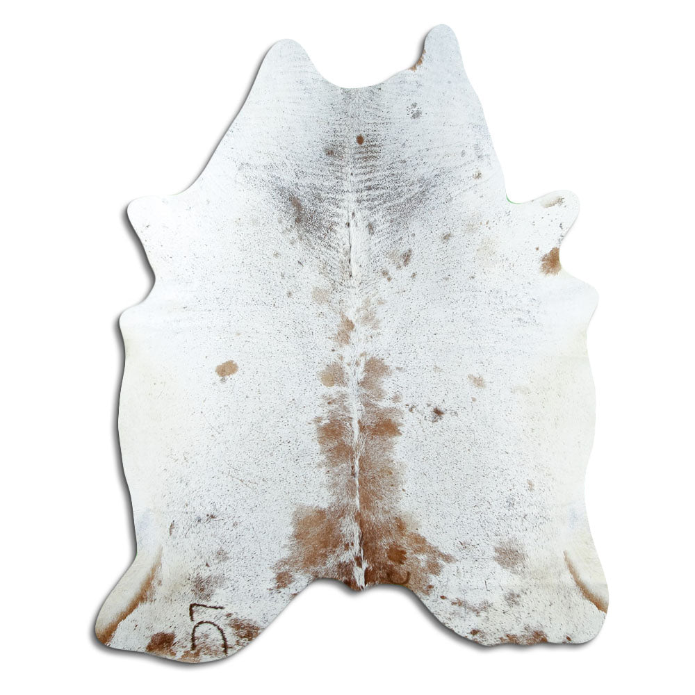 Salt and pepper cowhide rug of about 200 × 160 cm, seen from above: the exact hide you receive