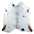 Salt and pepper cowhide rug of about 170 × 170 cm, seen from above: the exact hide you receive