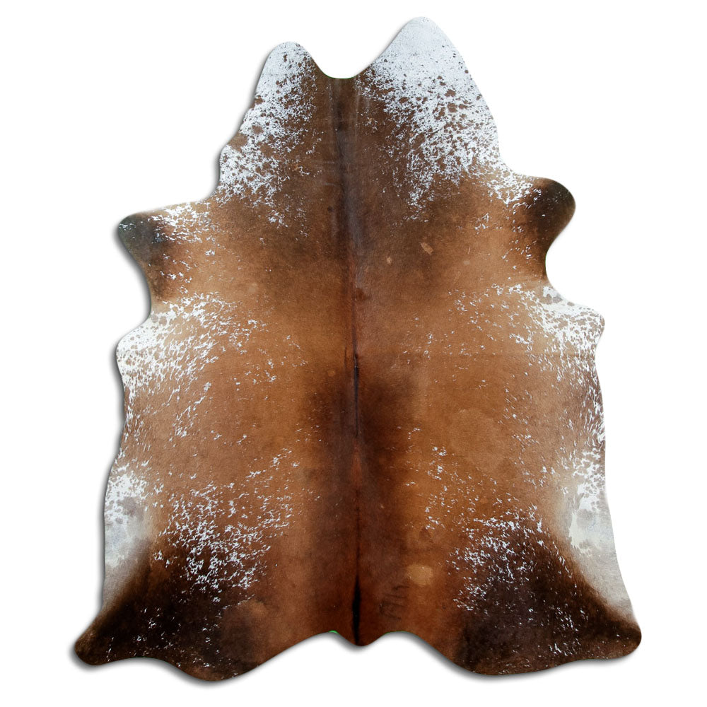 Salt and pepper cowhide rug of about 200 × 170 cm, seen from above: the exact hide you receive