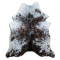 Salt and pepper cowhide rug of about 190 × 160 cm, seen from above: the exact hide you receive