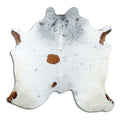 Salt and pepper cowhide rug of about 180 × 180 cm, seen from above: the exact hide you receive