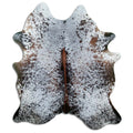 Salt and pepper cowhide rug of about 190 × 170 cm, seen from above: the exact hide you receive
