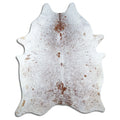 Salt and pepper cowhide rug of about 230 × 180 cm, seen from above: the exact hide you receive