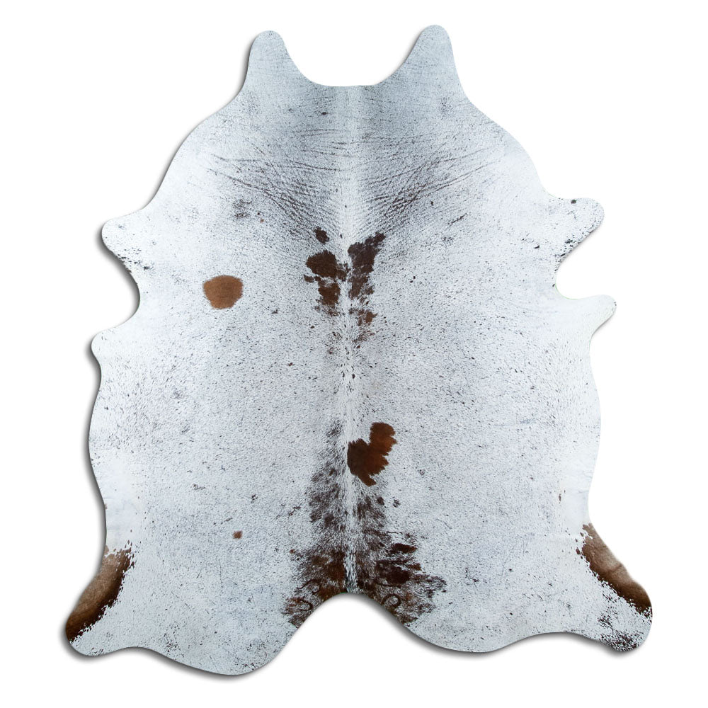 Salt and pepper cowhide rug of about 200 × 190 cm, seen from above: the exact hide you receive