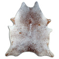 Salt and pepper cowhide rug of about 210 × 190 cm, seen from above: the exact hide you receive