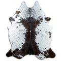 Salt and pepper cowhide rug of about 230 × 190 cm, seen from above: the exact hide you receive