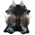 Salt and pepper cowhide rug of about 230 × 180 cm, seen from above: the exact hide you receive